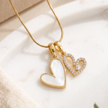 Collier doré double cœur en acier inoxydable – Amoria