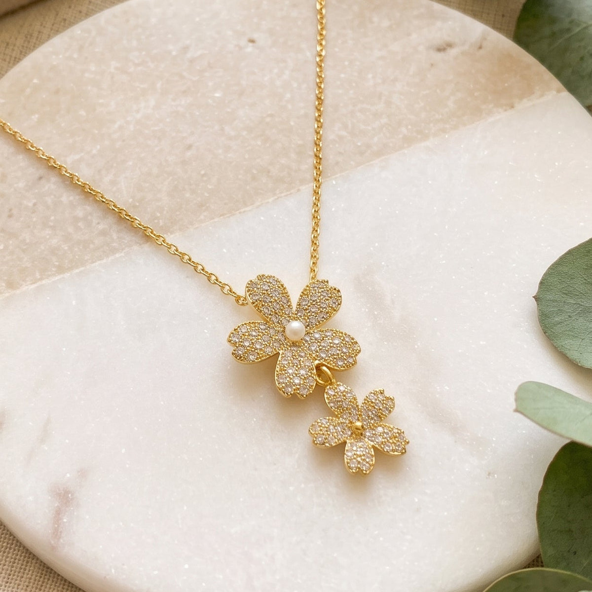 Collier femme doré double fleur en acier inoxydable – Floréa